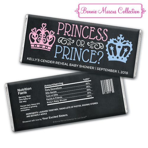 Personalized Bonnie Marcus Princess or Prince Gender Reveal Chocolate Bar & Wrapper