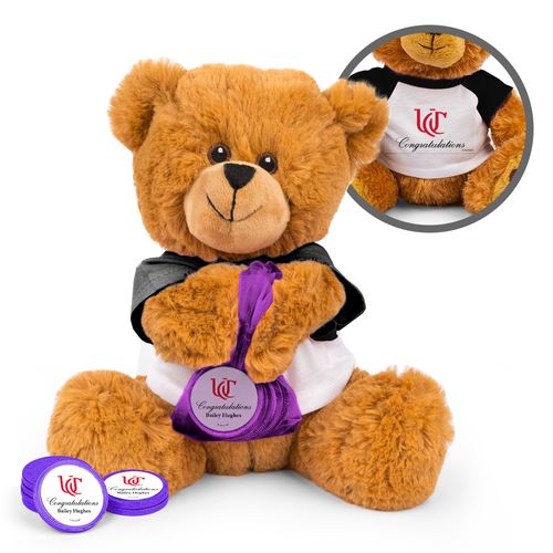 Personalized Add Your School Logo Graduation Teddy Bear with Chocolate Coins in XS Organza Bag