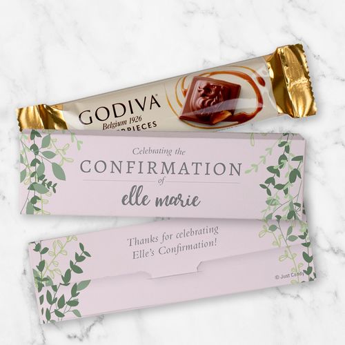 Personalized Godiva Chocolate Box Rose Pink Leaves Confirmation