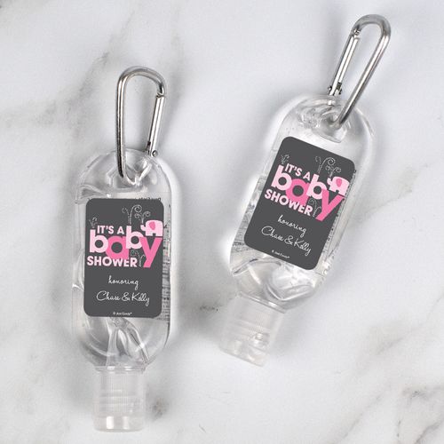 Personalized Baby Shower Elephant Hand Sanitizer with Carabiner - 1.fl. Oz.