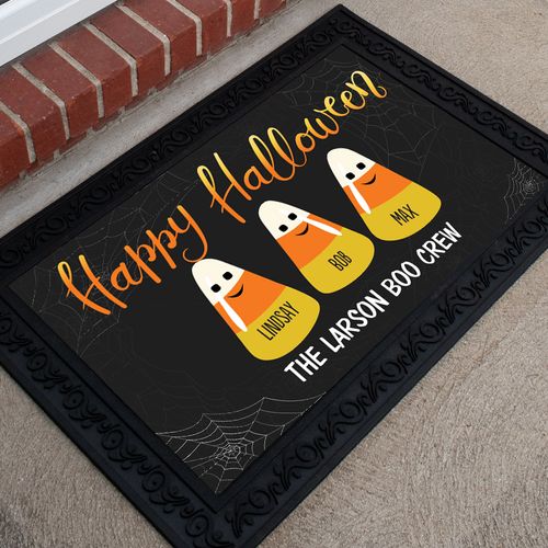 Personalized 18" x 30" Doormat Happy Halloween Candy Corn Family of 3
