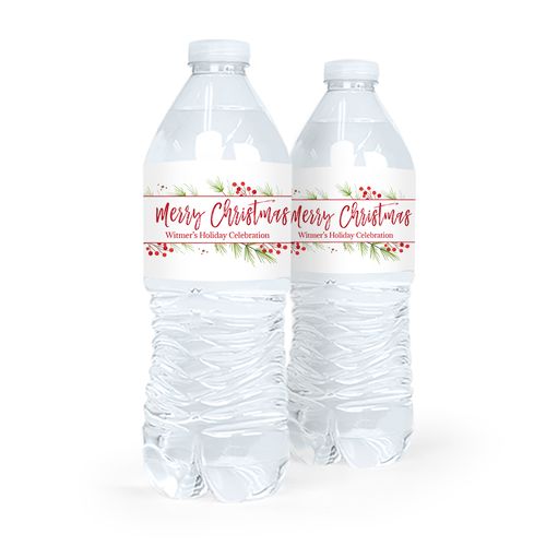 Personalized Christmas Botanical Water Bottle Labels (5 Labels)