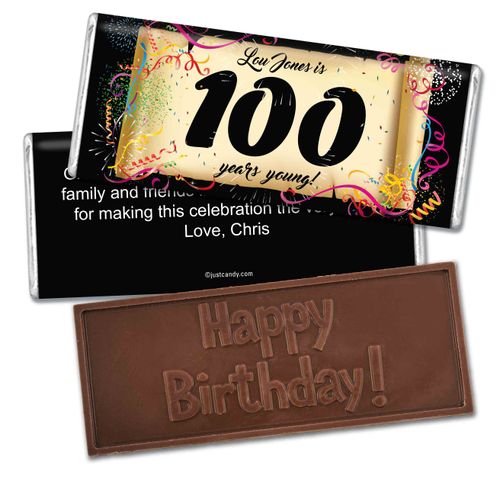 100th Birthday Personalized Embossed Chocolate Bar Confetti Age