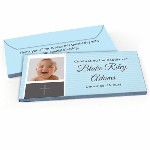 Deluxe Personalized Photo & Cross Baptism Candy Bar Favor Box