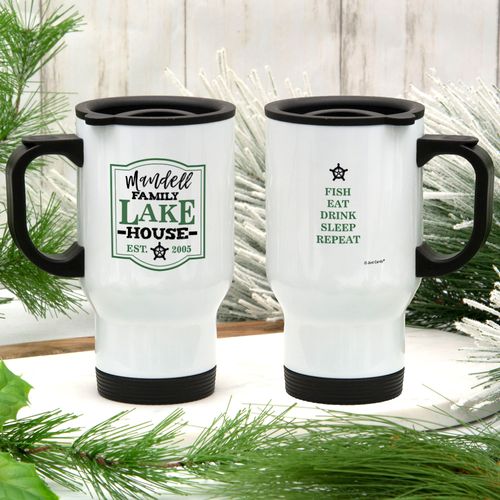 Personalized Family Green Lake House Stainless Steel Travel Mug (14oz)