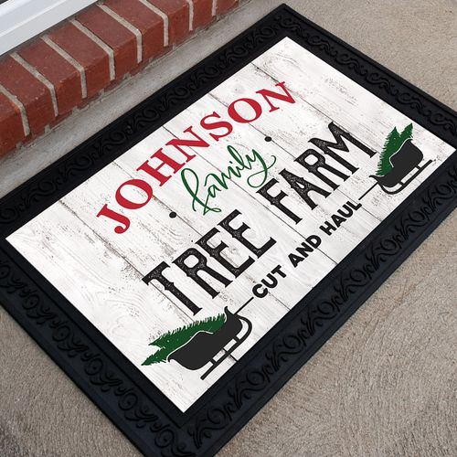 Personalized Christmas 18" x 30" Doormat Family Tree Farm