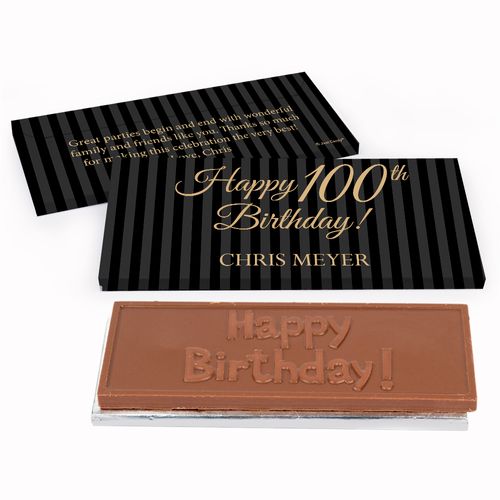 Deluxe Personalized Pinstripe 100th Birthday Chocolate Bar in Gift Box
