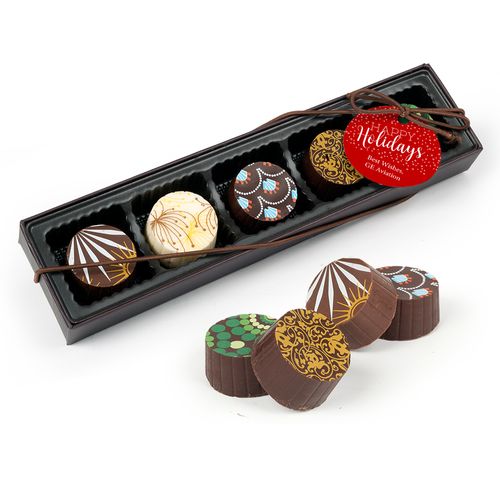 Personalized Happy Holidays Gourmet Belgian Chocolate Truffle Gift Box (5 Truffles)