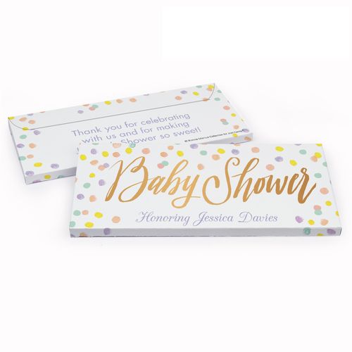 Deluxe Personalized Pastel Confetti Baby Shower Chocolate Bar in Gift Box