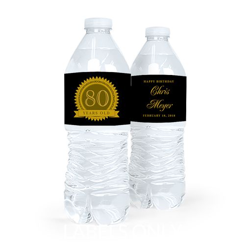 Personalized Milestones Birthday 80th Seal of Experience Water Bottle Sticker Labels (5 Labels)