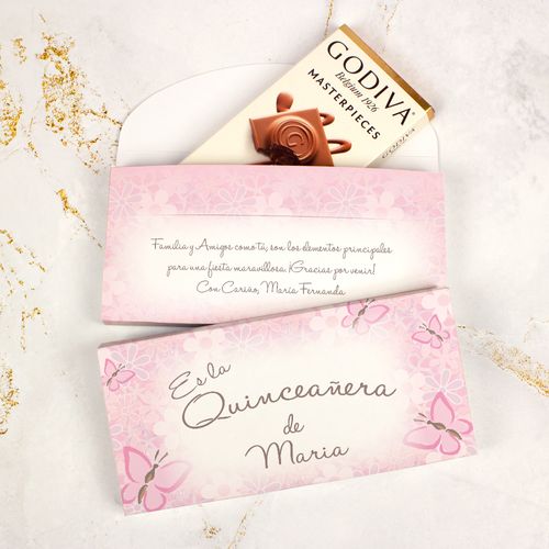 Deluxe Personalized Quinceaera Jardn de Mariposas Godiva Chocolate Bar in Gift Box