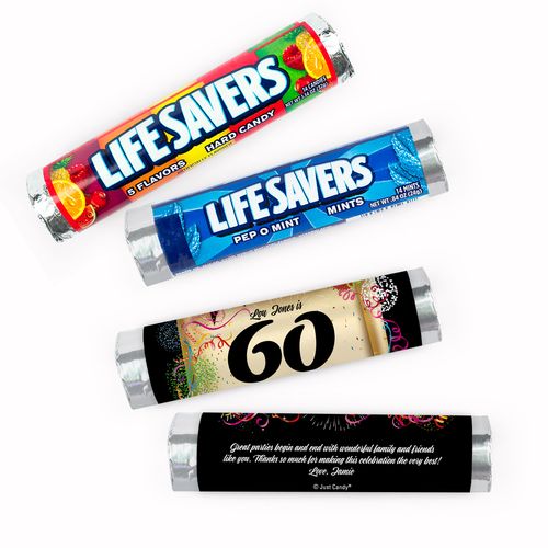 Personalized 60th Confetti Lifesavers Rolls (20 Rolls)