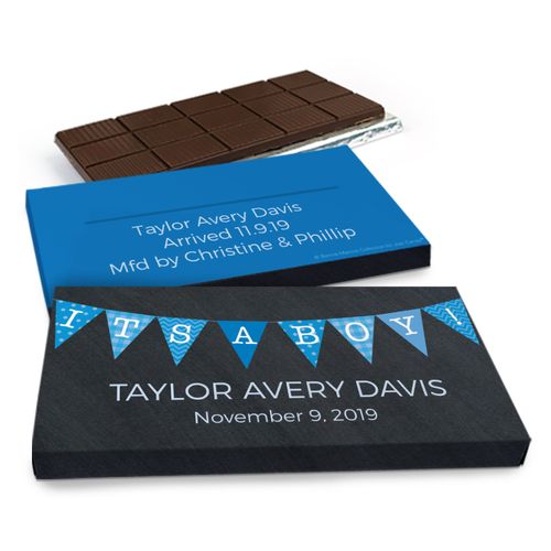 Deluxe Personalized It's A Boy Banner Chocolate Bar in Gift Box (3oz Bar)