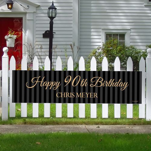 Personalized 90th Regal Stripes Birthday 5 Ft. Banner