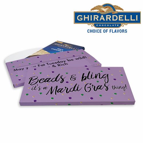 Deluxe Personalized Beads & Bling Mardi Gras Chocolate Bar in Gift Box
