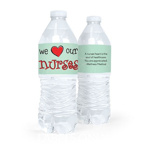 Personalized Nurse Appreciation We Heart Nurses Water Bottle Sticker Labels (5 Labels)