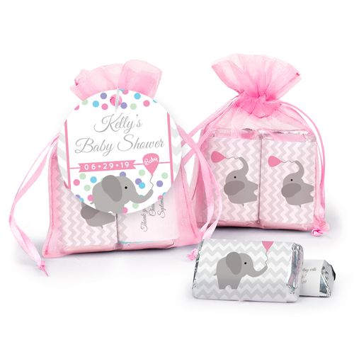 Personalized Baby Shower Chevron Elephant Hershey's Miniatures in Organza Bags with Gift Tag