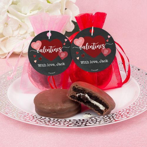 Personalized Valentine's Day Chalkboard Heart Chocolate Covered Oreo Cookies in Organza Bags with Gift tag