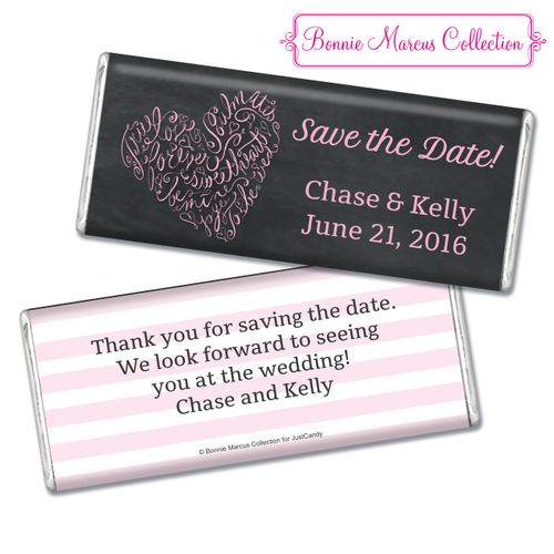 Bonnie Marcus Collection Personalized Chocolate Bar Chocolate and Wrapper Sweetheart Swirl Save the Date