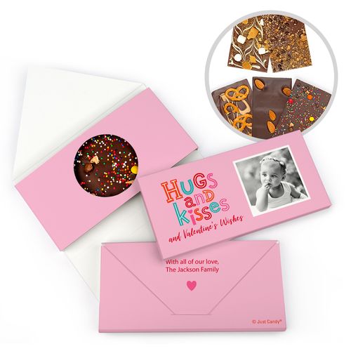 Personalized Hugs & Kisses Valentine's Day Gourmet Infused Belgian Chocolate Bars (3.5oz)