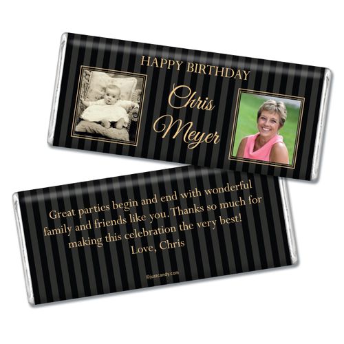 Birthday Personalized Chocolate Bar Pinstripe Then and Now Photos