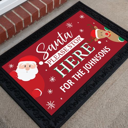 Personalized Christmas 18" x 30" Doormat Santa Stop Here