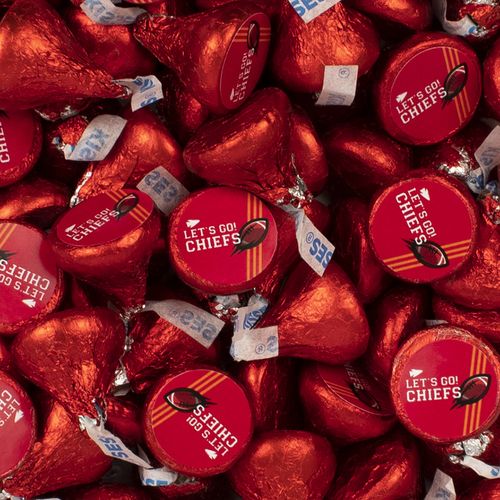 Chiefs Football Party Stickers and Hershey's Kisses Candy - Assembled 75 Pack