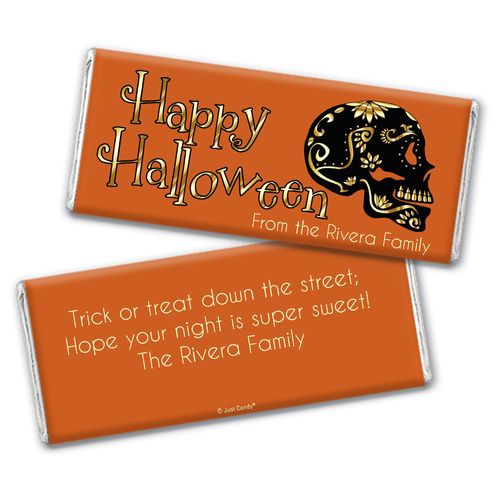 Personalized Halloween Guilded Sugar Skull Chocolate Bar & Wrapper