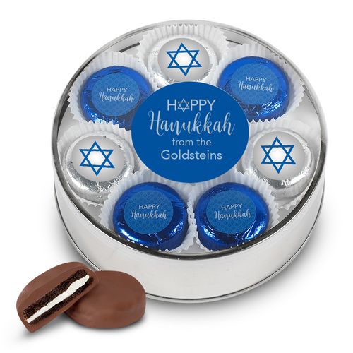 Personalized Happy Hanukkah Extra Large Tin in Silver or Gold