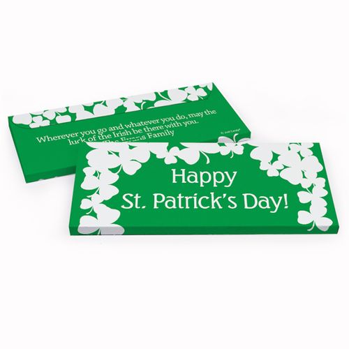 Deluxe Personalized White Clovers St. Patrick's Day Chocolate Bar in Gift Box