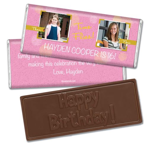 Birthday Personalized Embossed Chocolate Bar Time Flies Then & Now Photo