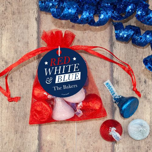 Personalized 4th of July All American Hershey's Kisses in Organza Bags with Gift Tag