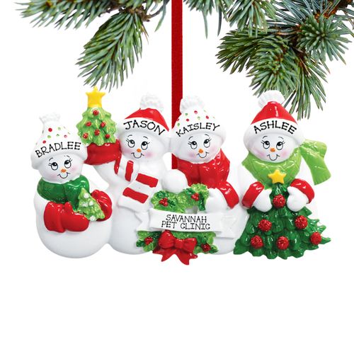 Personalized Snowmen with Banner Family of 4