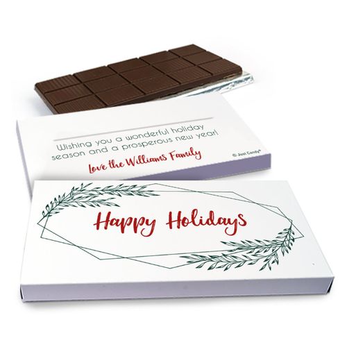 Deluxe Personalized Geometric Holiday Christmas Chocolate Bar in Gift Box (3oz Bar)
