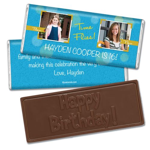 Birthday Personalized Embossed Chocolate Bar Time Flies Then & Now Photo