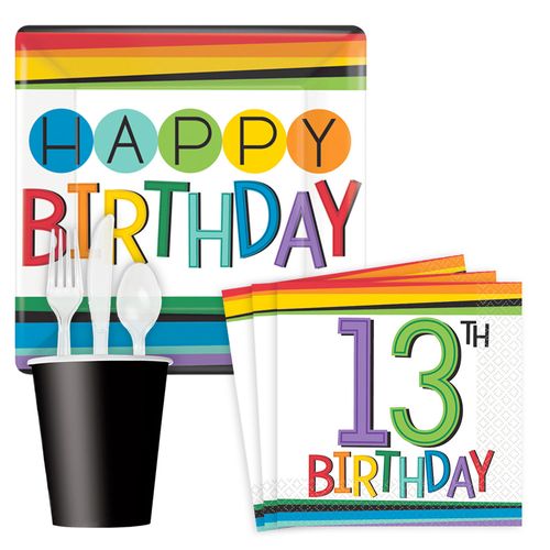 Rainbow Happy 13th Birthday Standard Tableware Kit Serves 8