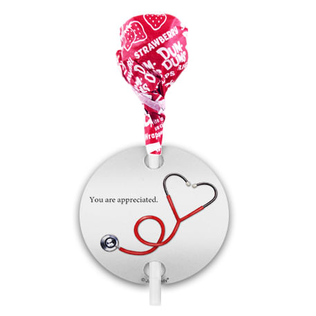 Personalized Nurse Appreciation Heart Stethoscope Dum Dums with Gift Tag (75 pops)