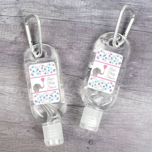 Personalized Baby Shower Chevron Elephant Hand Sanitizer with Carabiner - 1.fl. Oz.