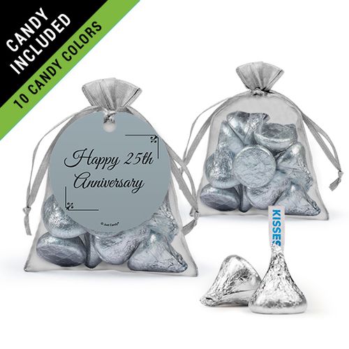 Personalized 25th Anniversary Favor Assembled Organza Bag Filled with Hershey's Kisses
