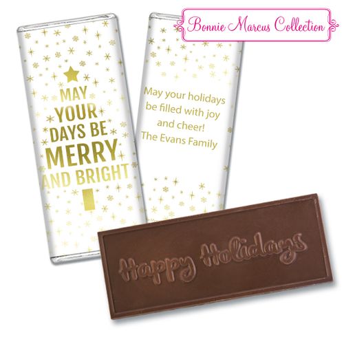 Personalized Bonnie Marcus Embossed Chocolate Bar - Christmas Glittery Gold
