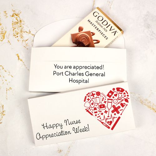 Deluxe Personalized Nurse Appreciation Medical Heart Godiva Chocolate Bar in Gift Box