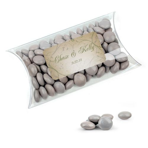 Personalized Wedding Favor Assembled Pillow Box Filled with Just Candy Milk Chocolate Minis