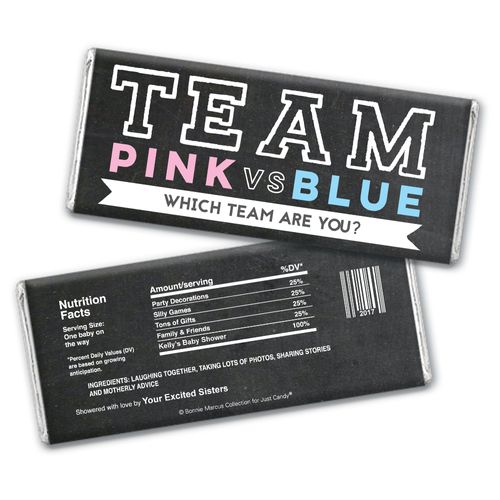Personalized Bonnie Marcus Team Pink vs. Team Blue Gender Reveal Chocolate Bar Wrappers Only