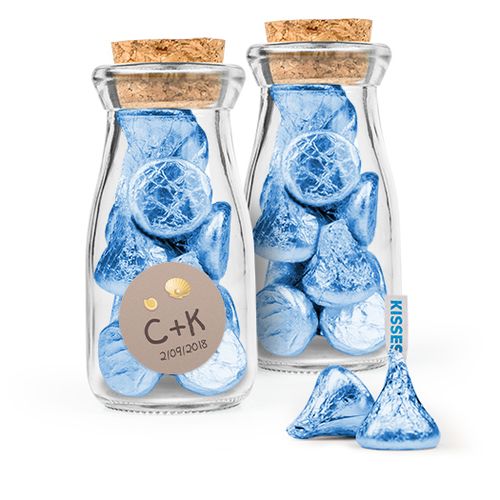 Personalized Wedding Favor Assembled Glass Bottle with Cork Top Filled with Hershey's Kisses