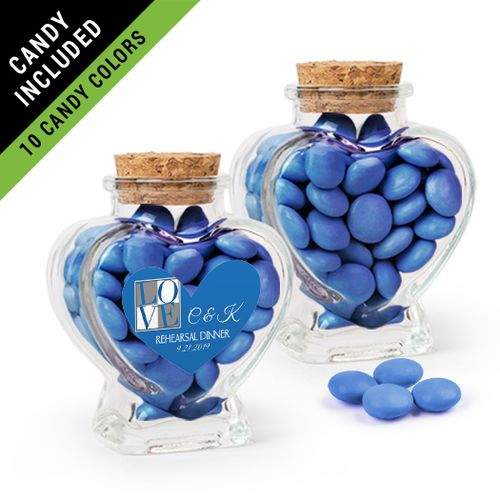 Personalized Rehearsal Dinner Favor Assembled Heart Jar Filled with Just Candy Milk Chocolate Minis