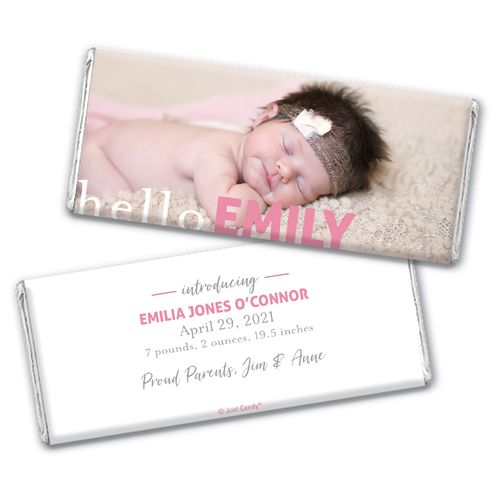 Personalized Hello Photo in Pink Baby Girl Birth Announcement Hershey's Chocolate Bar & Wrapper