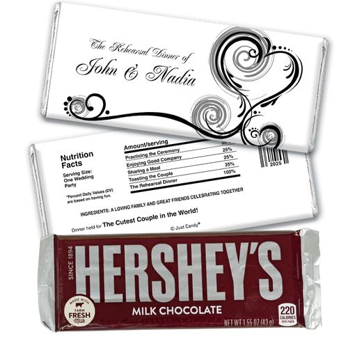 Rehearsal Dinner Personalized Hershey's Milk Chocolate Bar Swirled Hearts