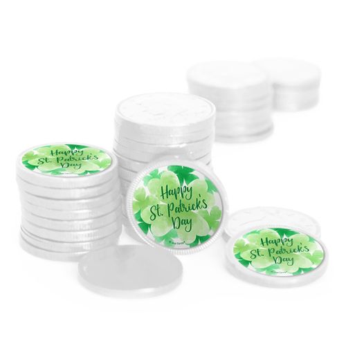 St. Patrick's Day Watercolor Clovers Chocolate Coins with Stickers (84 Pack)