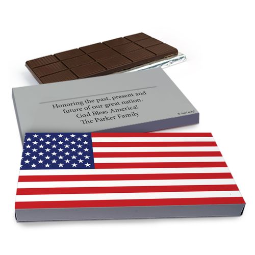 Deluxe Personalized American Flag Chocolate Bar in Gift Box (3oz Bar)