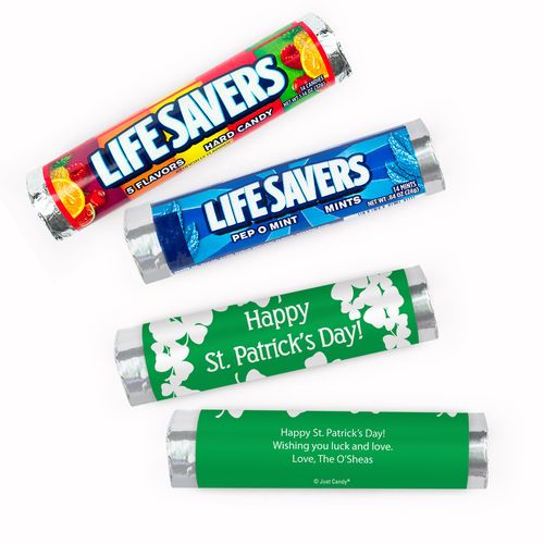 Personalized St. Patrick's Day White Clovers Lifesavers Rolls (20 Rolls)